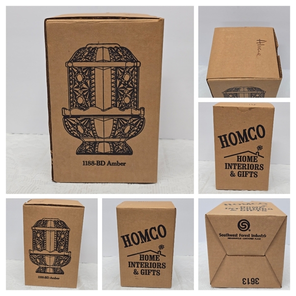 Vintage Indiana Glass Homco Large Amber Stars And Bars Fairy Lamp 3-Piece NEW - Picture 11 of 11